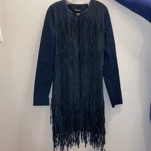 Suede Fringe Mesh Coat